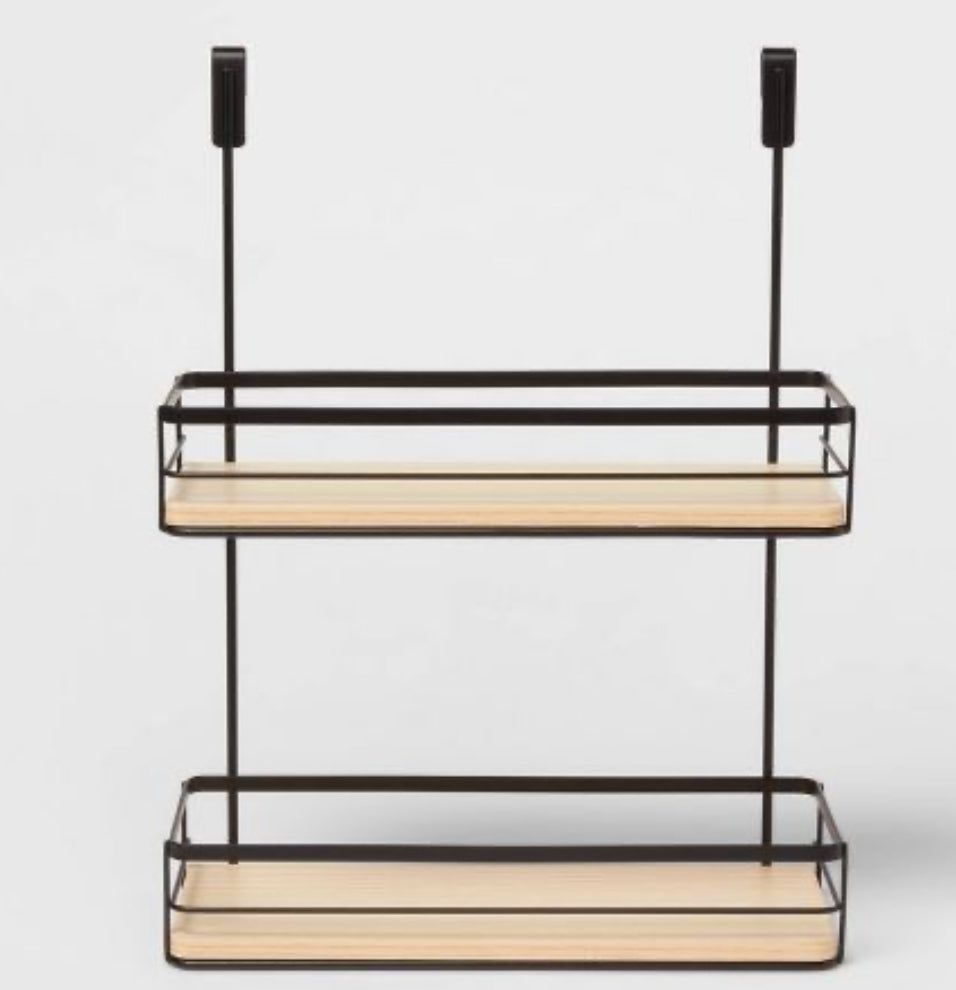 Over the Cabinet Tiered Shelves with Wood Matte Black - Brightroom