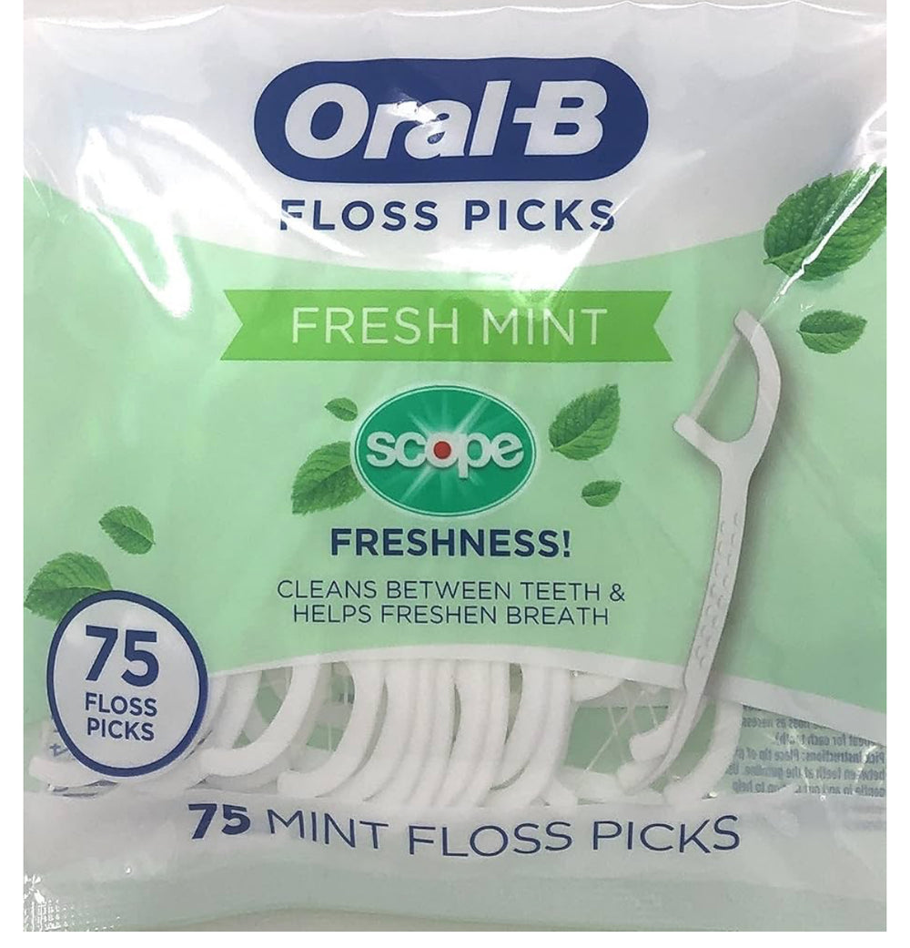 Oral-B Floss Picks Fresh Mint con alcance de frescura, resistente a las trituraciones, 75 unidades