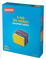 
              TRU RED 875429 Colored Top-Tab File Folders 3 Tab 5 Color Asst Letter Size 100/Pk
            