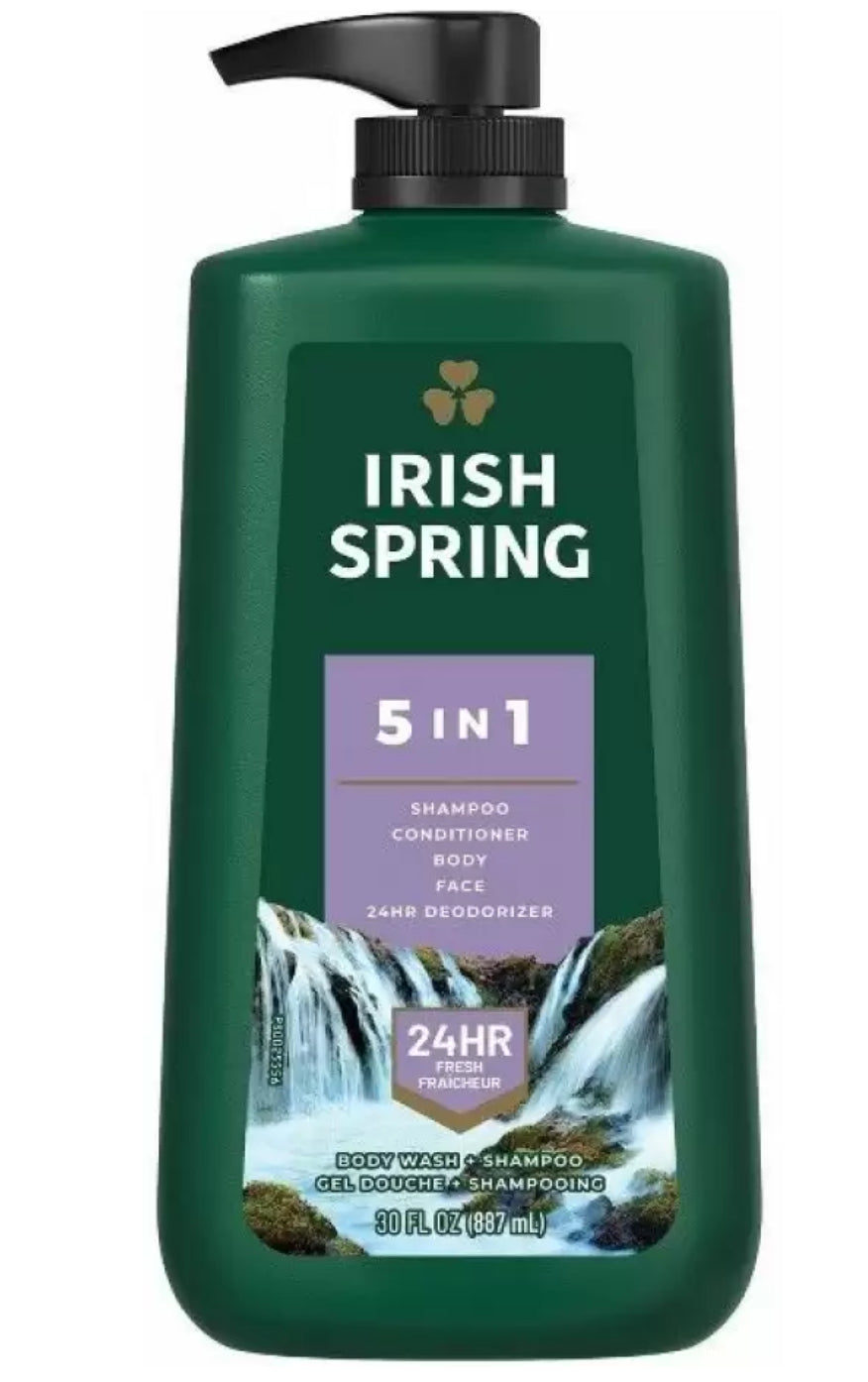 Irish Spring 5 en 1 homme pompe de lavage corporel, lavage corporel pour hommes, 30 Oz/ 887 ml