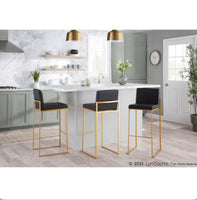 
              Set Fuji High Back Stainless Steel/Faux Leather Barstools with Gold Legs - LumiSource ( L 40cm, La 40cm, H 105cm)
            