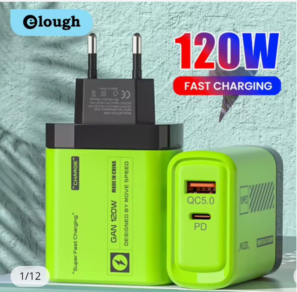 Elough-Adaptateur mural à charge rapide USB C GaN, chargeur de voyage 120w