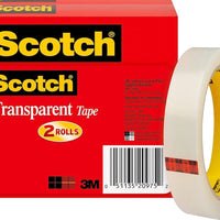 Scotch Cinta transparente de marca, diseñada para uso en la oficina y el hogar, 3/4 x 2592 pulgadas, núcleo de 3 pulgadas, en caja, 2 rollos (600-2P34-72), transparente