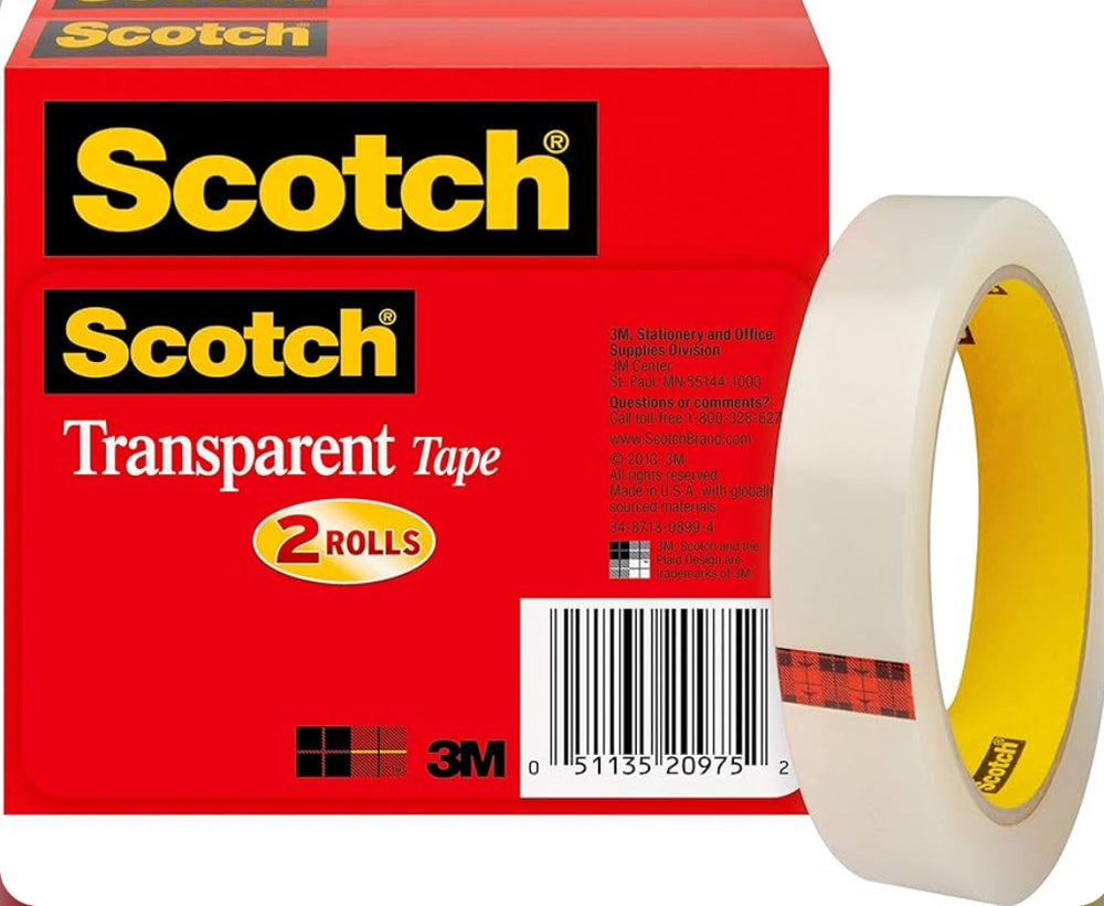 Scotch Cinta transparente de marca, diseñada para uso en la oficina y el hogar, 3/4 x 2592 pulgadas, núcleo de 3 pulgadas, en caja, 2 rollos (600-2P34-72), transparente