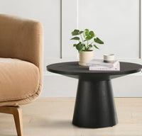 
              Dwen Small Console Tables, 35'' Width with Black Grain Paper Round Top Pedestal Console Table Behind Couch-Maison Boucle
            