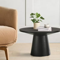 Dwen Small Console Tables, 35'' Width with Black Grain Paper Round Top Pedestal Console Table Behind Couch-Maison Boucle