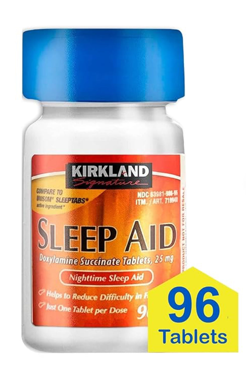 Kirkland Nighttime Sleep Aid Sleeptabs for Adults, Doxylamine Succinate Tablets, 25 mg, 96 Tablets/ DLC: Juin26