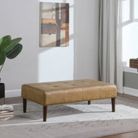 Tufted Coffee Table Ottoman Faux Leather Light Brown - HomePop (L 1m x 15cm, La 65cm, H 40cm,)