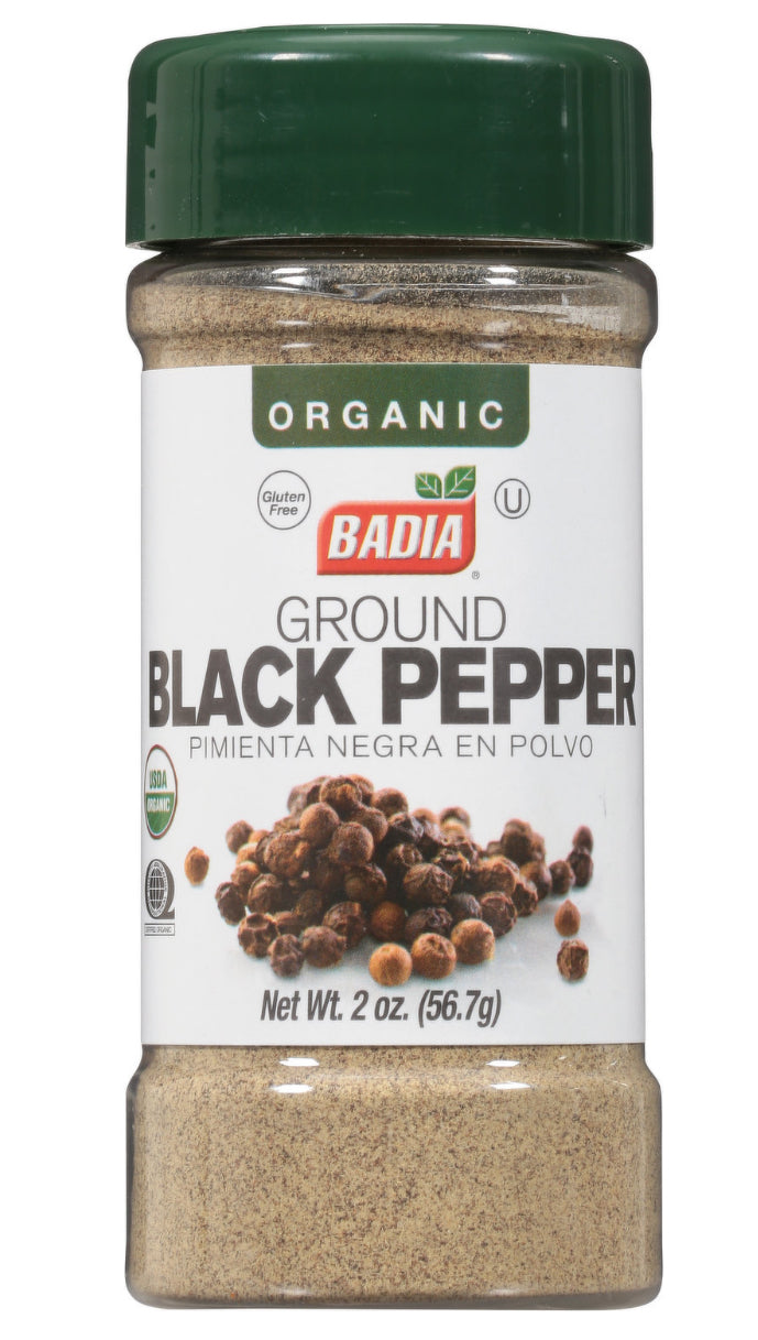 Badia - Pimienta negra orgánica molida, 2 OZ (56.7g)