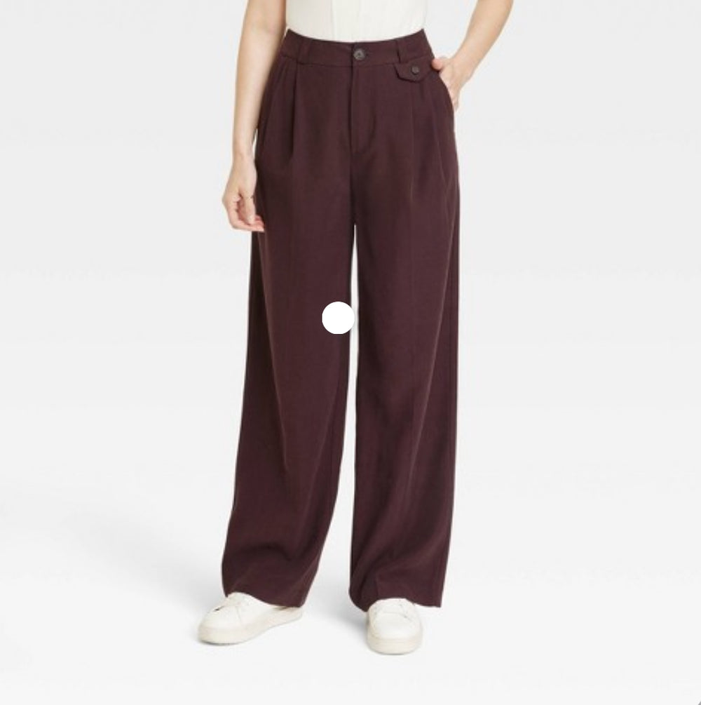 Women's High-Rise Relaxed Fit Baggy Wide Leg Trousers - A New Day Brown 6