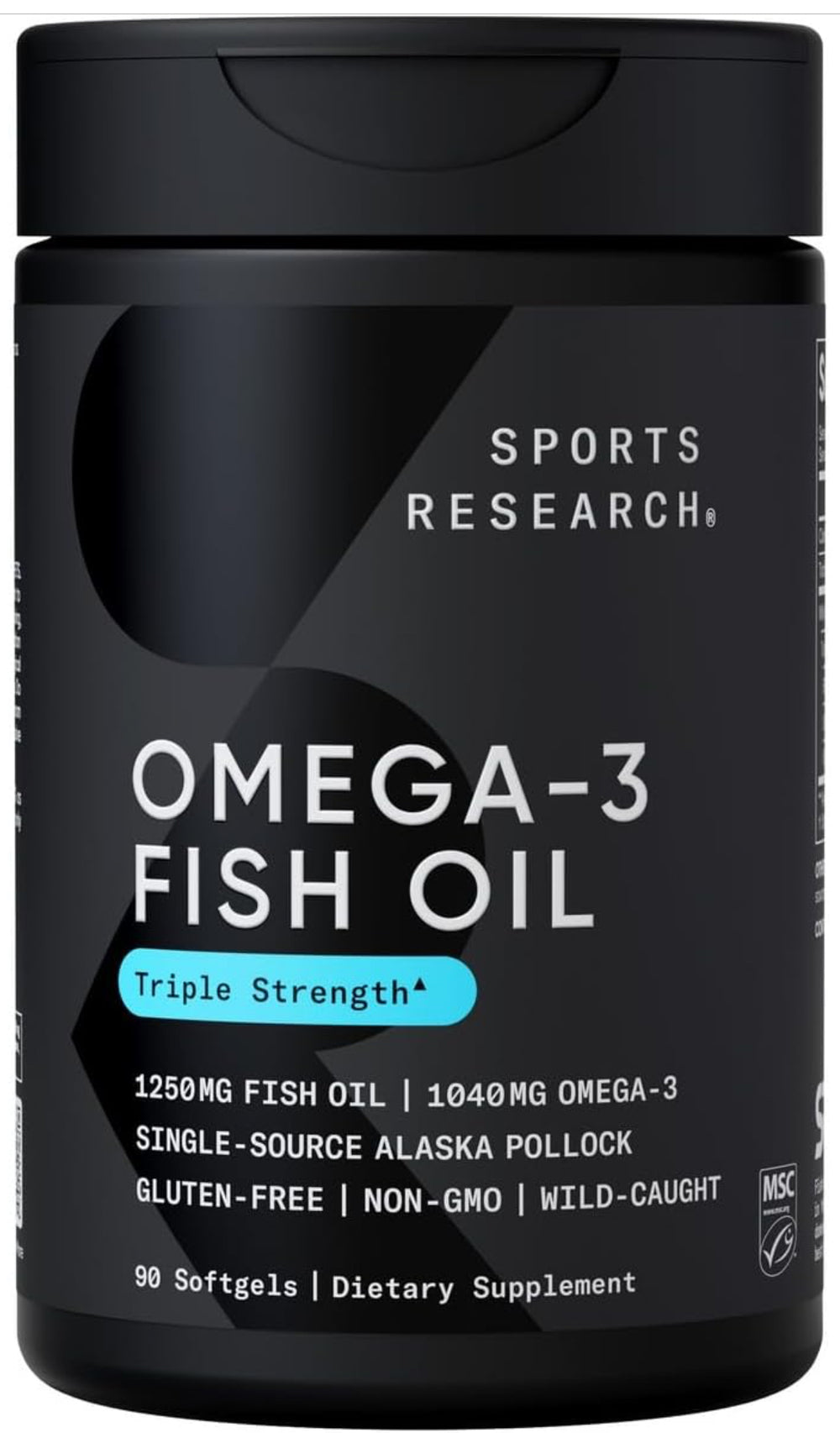 Sports Research Aceite de pescado Omega 3 de triple fuerza, suplemento de aceite de pescado sin eructos con ácidos grasos EPA y DHA, monohidrato de creatina y vitamina D3 K2 a base de plantas con (90 Softgels) DLC: Fev27