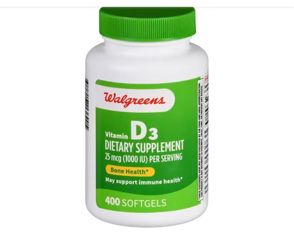 Vitamin D3 25 mcg (1000 IU) 400 Softgels/ DLC: Août27