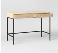 
              Loring Wood Writing Desk with Drawers and Charging Station Oak - Threshold
            