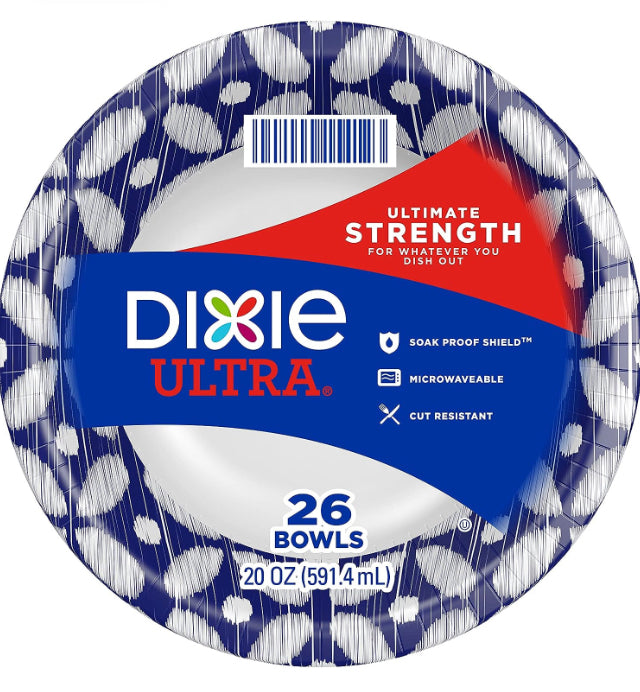 Dixie Ultra Paper Bowls, 20oz, Dinner or Lunch Size Printed Disposable Bowls, 26 Count (1 Pack of 26 Bowls)