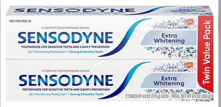 Sensodyne Extra Whitening Toothpaste 2 Pack for Sensitive Teeth 4 Oz Each - New (113g) DLC: Juillet25