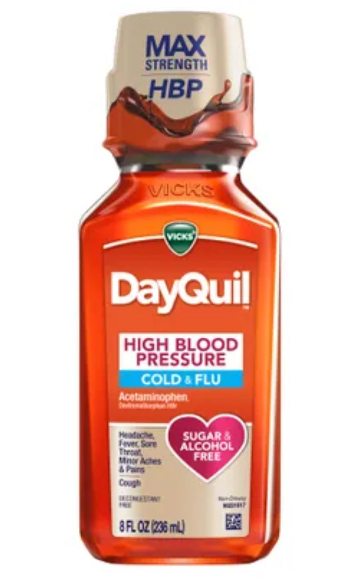 Vicks DayQuil High Blood PressureCold & Flu Liquid, 236mL DLC: 01/2026