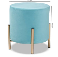 
              Thurman Velvet Metal Ottoman Blue/Gold - Baxton Studio
            