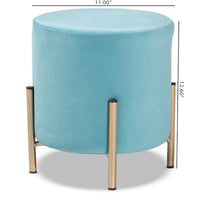 Thurman Velvet Metal Ottoman Blue/Gold - Baxton Studio