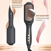 LANDOT Hair Straightener Brush Heated Straightening Brush: Rose Gold Negative Ion Hot Hair Brush for Smooth Frizz Free Hair - Ceramic Flat Iron Brush - Dual Voltage Fast Heating