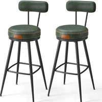 VASAGLE EKHO Collection - Bar Stools Set of 2, Counter Height Swivel Bar Stools with Back, Synthetic Leather with Stitching Ink Black