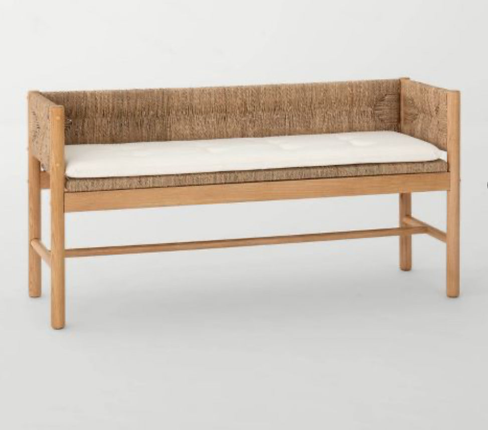 Elden Wood Bench with Woven Back and Loose Cushion Seat - Threshold designed with Studio McGee