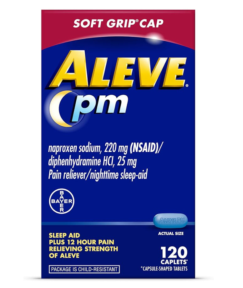 Aleve PM Sleep Aid Plus Pain Reliever Caplets, Naproxen Sodium & Diphenhydramine HCl, Pain Reliever, Nighttime Pain Relief, 120 Count DLC: Fev26