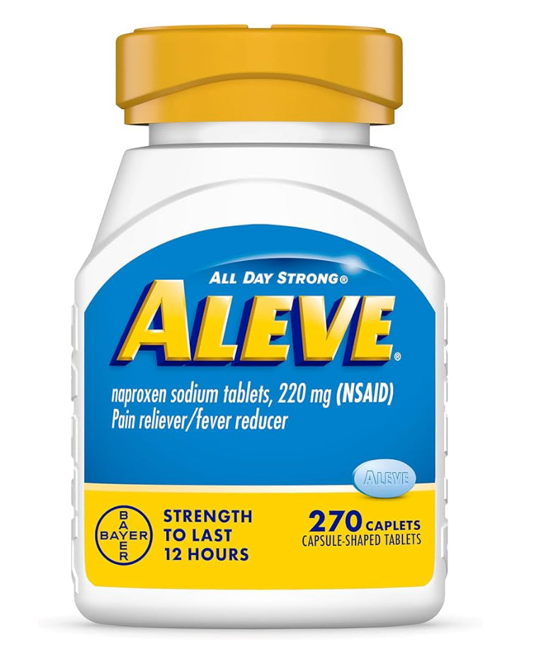 Aleve Pain Reliever & Fever Reducer Naproxen Sodium Caplets, Body Pain Relief,Count 220 mg - (270 Caplets) DLC: 03/26