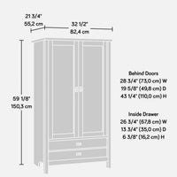 Sauder Cottage Road Engineered Wood Armoire in Soft White and Lintel Oak