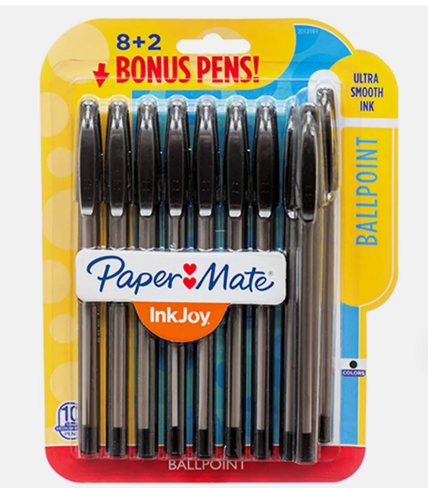 10 CT Paper Mate InkJoy 1.0 mm Medium point Ballpoint Pens, BLACK INK NEW