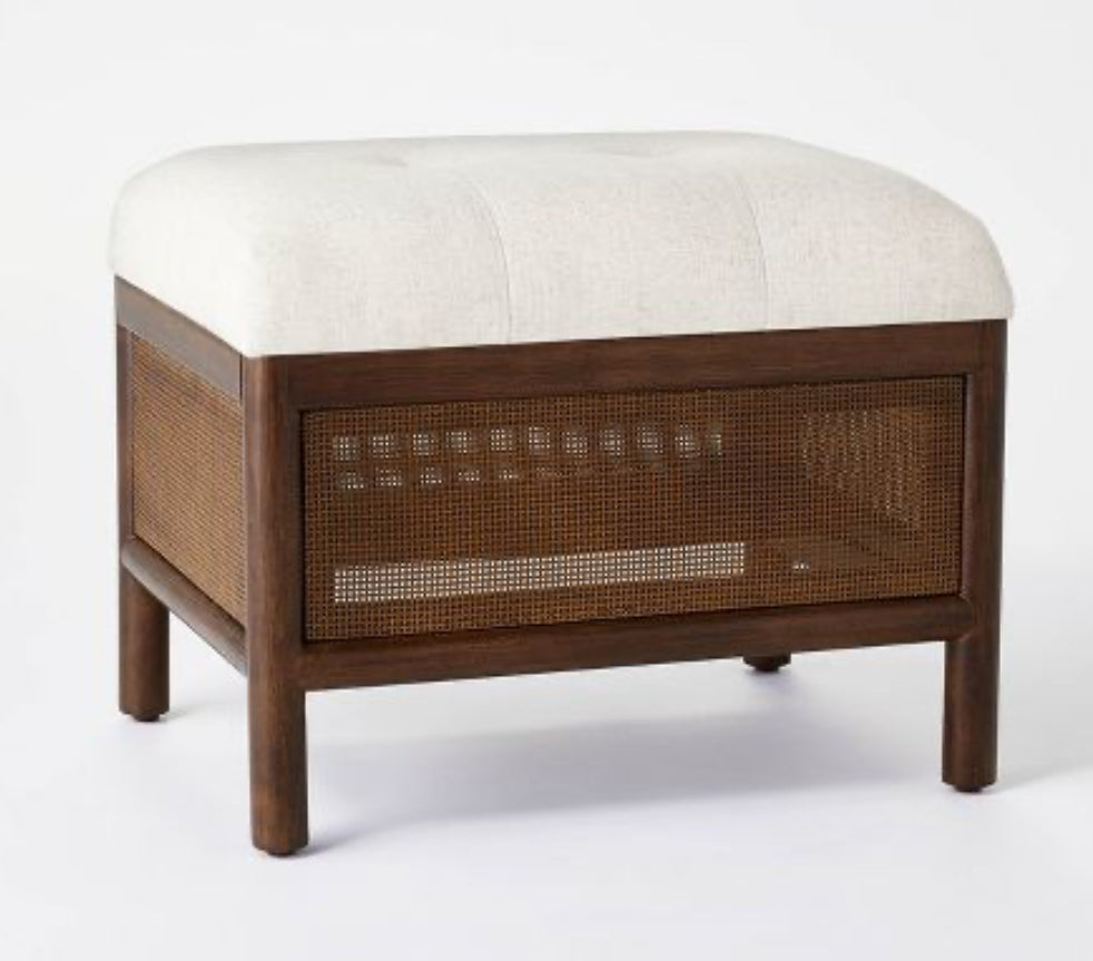 Woodspring Cane Base Ottoman Dark Walnut/Cream (FA) - Threshold designed with Studio McGee (L 55cm, La 40cm, H 40cm,)