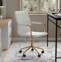 
              Upholstered Office Task Chair White/Polished Brass - Martha Stewart: Adjustable Height, Metal Frame, Fixed Arms, Casters
            