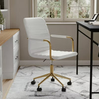 Upholstered Office Task Chair White/Polished Brass - Martha Stewart: Adjustable Height, Metal Frame, Fixed Arms, Casters