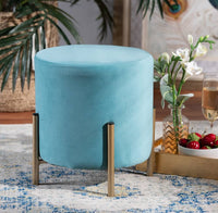 
              Thurman Velvet Metal Ottoman Blue/Gold - Baxton Studio
            