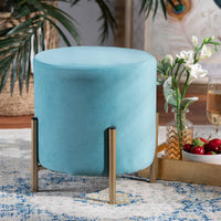 Thurman Velvet Metal Ottoman Blue/Gold - Baxton Studio