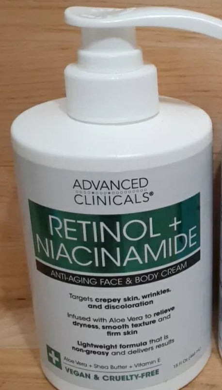 Advanced Clinicals RETINOL + NIACINAMIDE ANTI AGING FACE Body Cream 15oz (444 mL)