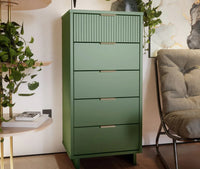 
              Tall Granville Modern 5 Drawer Dresser Sage Green - Manhattan Comfort ( L 96cm, La 45cm, H 120cm)
            