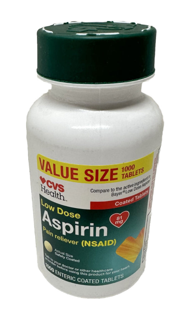 CVS HEALTH LOW DOSE ASPIRIN PAIN RELIEVER 1000 ENTERIC COATED TABLETS-B2 DLC: 12/2025