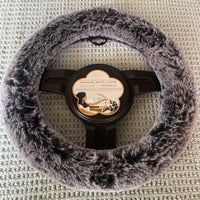 Grey & Black Plush Furry Steering Wheel Cover for 14" to 15"