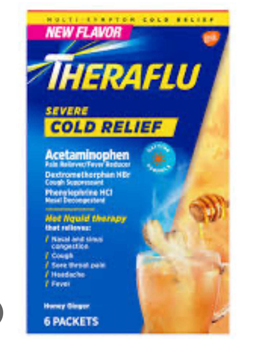 Theraflu Daytime Honey Lemon Flu Relief Max Strength Powder 6 ct DLC: Fev25