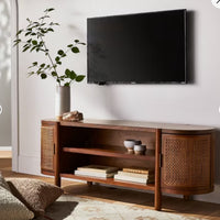 Portola Hills Caned Door TV Stand for TVs up to 60" Walnut - Threshold designed with Studio McGee: Hardwood Frame, Open Shelves (152.4cm W x 45.7 cm D x 55.9 H)