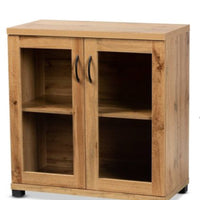 Zentra Wood 2 Door Storage Cabinet with Glass Doors Oak Brown/Black - Baxton Studio ( L 80cm, La 40cm, H 85cm)