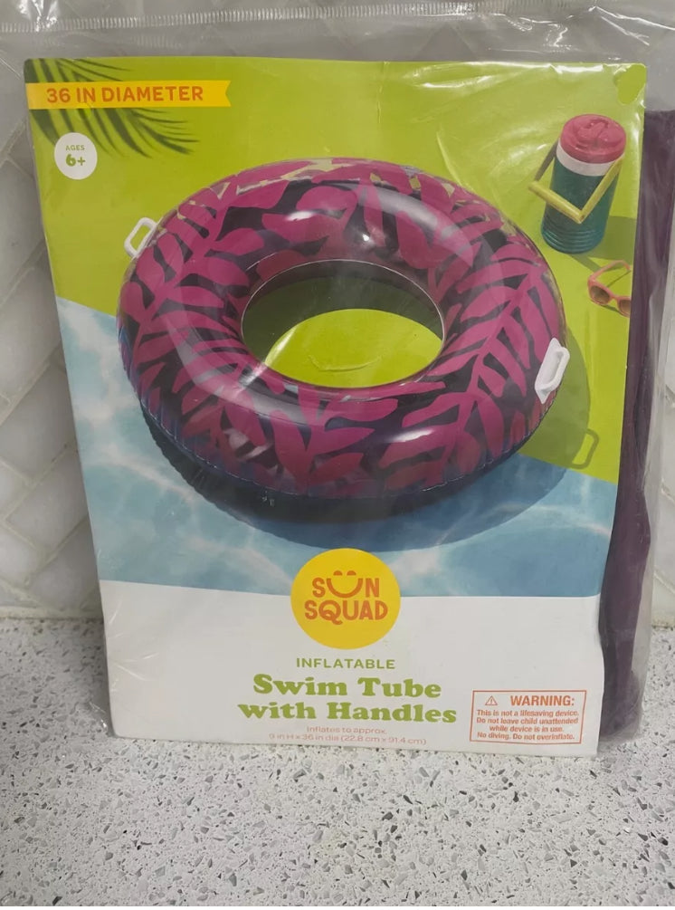 Sun Squad Inflatable Swim Tube With Handles Leaves