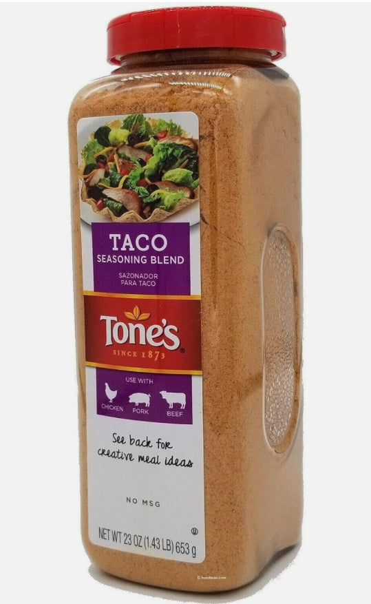 Tone's Taco Seasoning 23 Oz Ea. Delicious Kosher Blend of Chili (653g) DLC:Juillet26