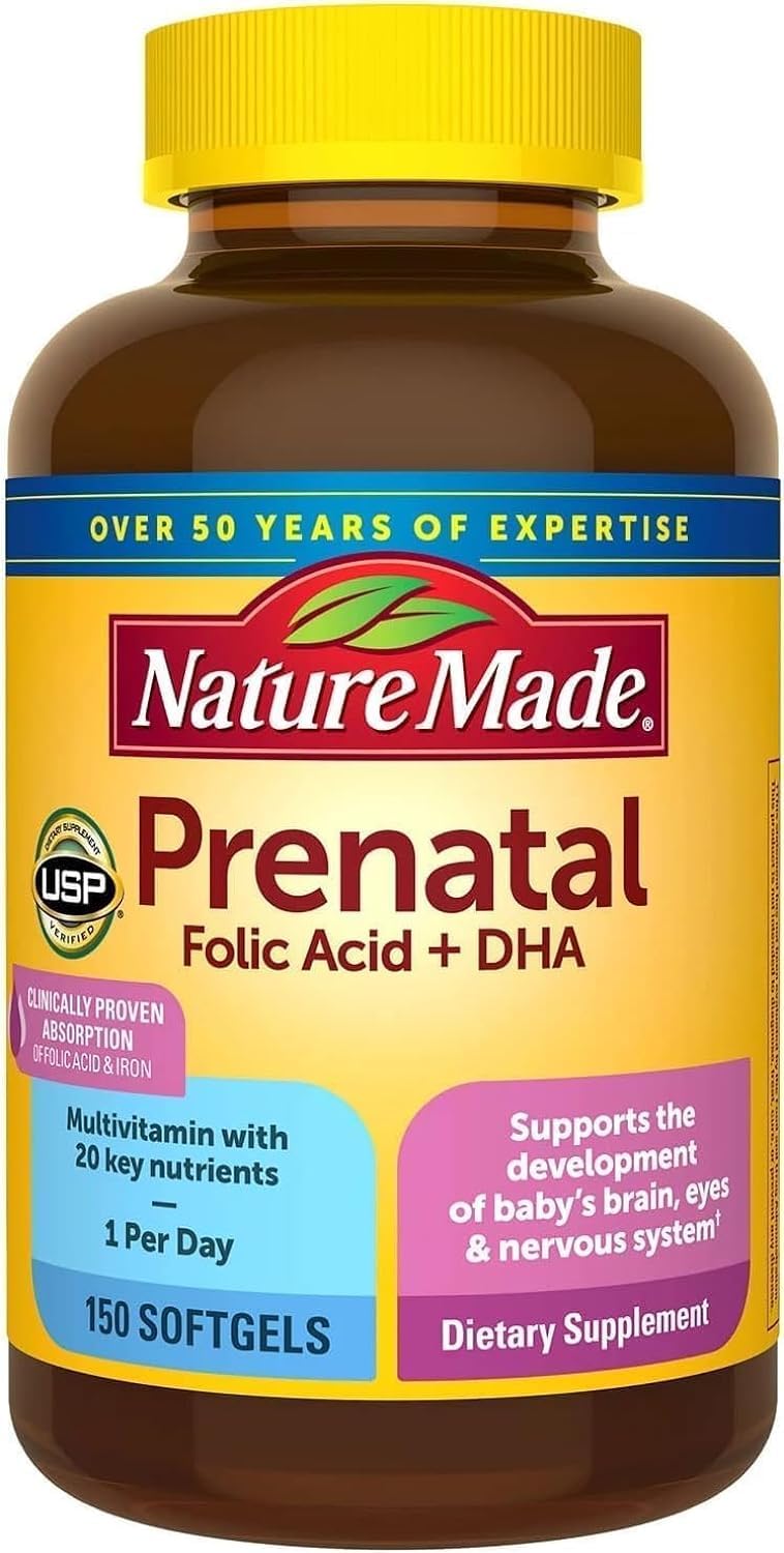 Nature Made Prenatal + Dha 200 mg Dietary Supplement (Netcount 150 Soft Gels), 150Count DLC: JUIL25