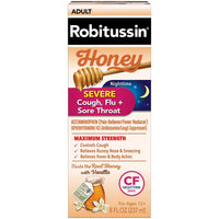 
              Robitussin Honey Severe Cough, Flu & Sore Throat Nighttime Max Syrup, Ages 12+,237mL DLC: MARS25
            