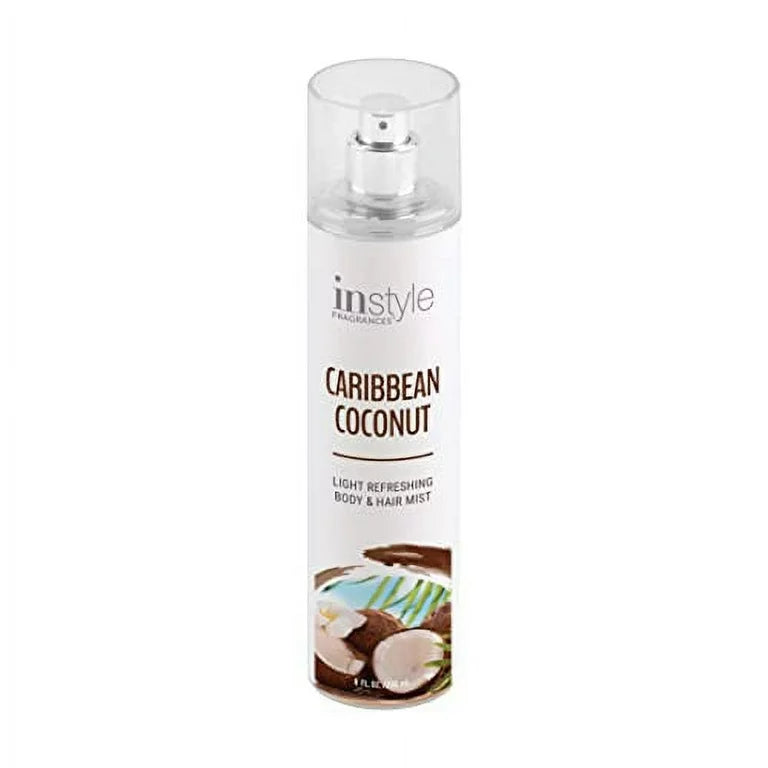 Instyle Fragrances | Body & Hair Mist | Caribbean Coconut Scent | With Panthenol | CLEAN, Vegan, Paraben Free, Phthalate Free | Premium 8 Fl Oz(236ml)