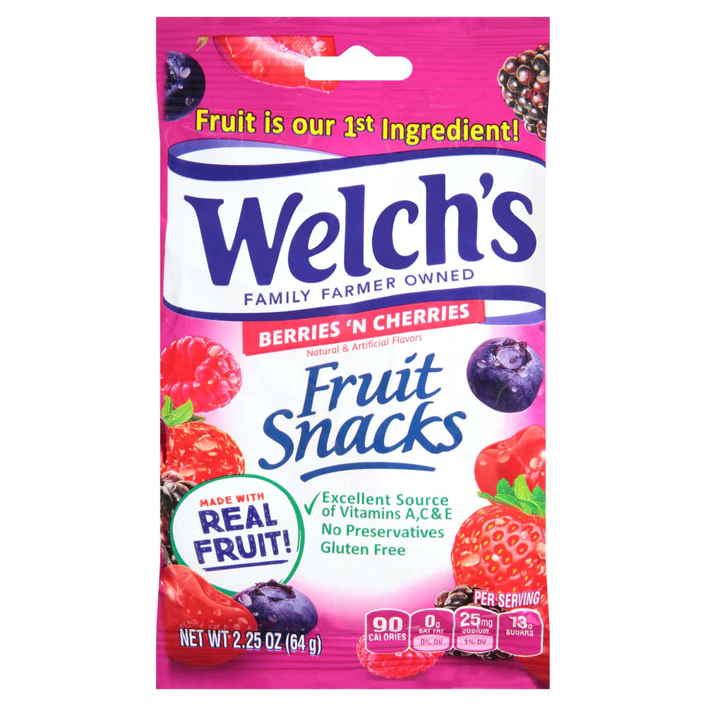 Welch Fruit Snacks 2.25 Oz 64g Berries 'N Cherries DLC: