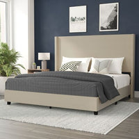 
              Flash Furniture Quinn Upholstered Platform Bed with Channel Stitched Wingback Headboard, Mattress Foundation with Slatted Supports, No Box Spring Needed (3 Places)
            