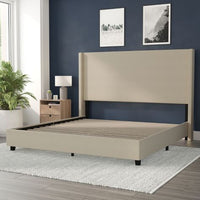 
              Flash Furniture Quinn Upholstered Platform Bed with Channel Stitched Wingback Headboard, Mattress Foundation with Slatted Supports, No Box Spring Needed (3 Places)
            