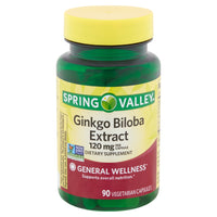 Spring Valley Ginkgo Biloba Extract General Wellness Dietary Supplement Vegetarian Capsules 120 Mg 90 Count DLC: 07/2026